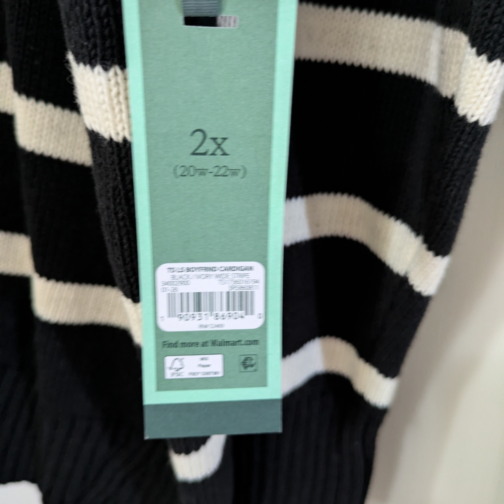 Terra & Sky Black and Cream Striped V-Neck Button Cardigan - Picture 5 of 6